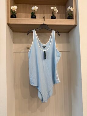 wild fable Light Blue Scoop Neck Bodysuit with White Trim